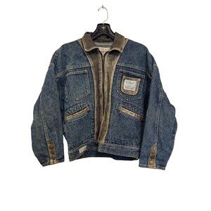 Guess USA Vintage Denim Jacket Brown Leather Authentic Georges Marciano Sz L